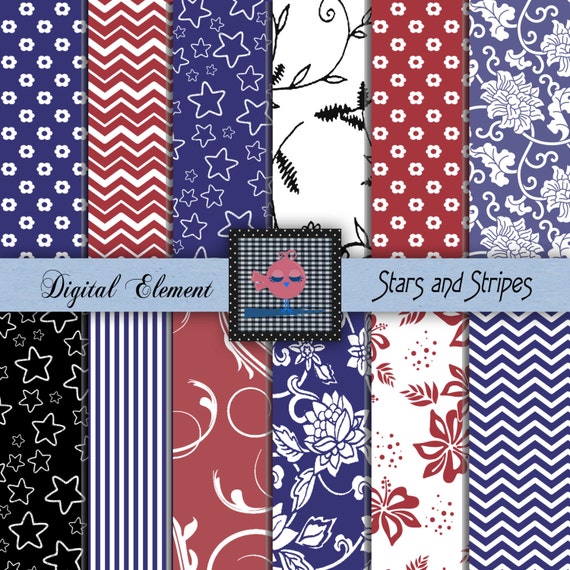 Items similar to Digital Scrapbook Paper, Red White and Blue Paper ...