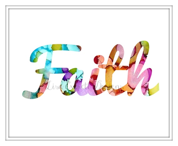 FAITH 8 x 10 Colorful Watercolor Word Typography Christian