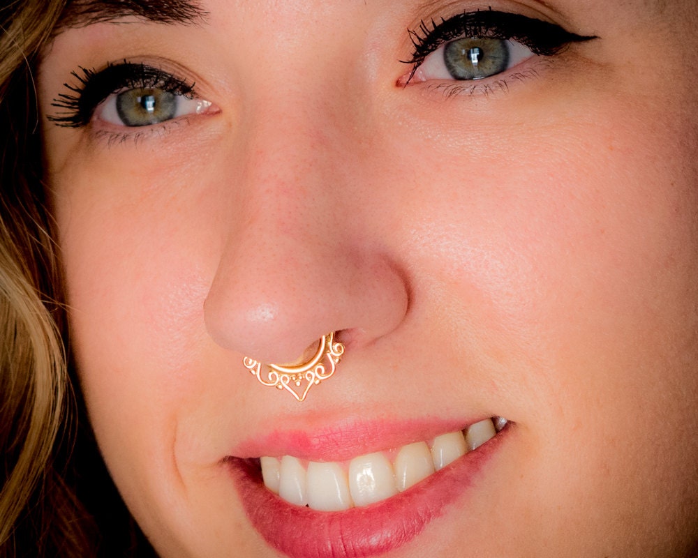 Gold Fake Nose Ring // Fake Septum Gold Piercing // by HagarTalmor