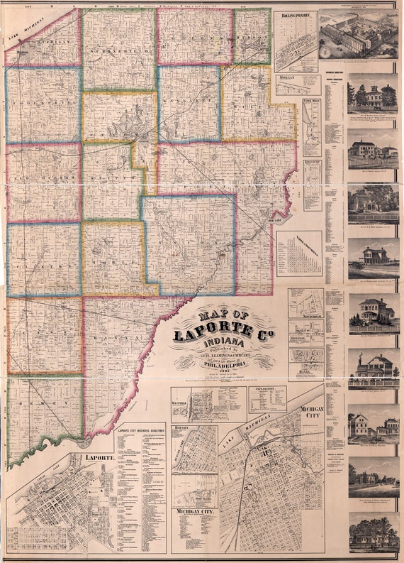 1866 Farm Line Map of LaPorte County Indiana