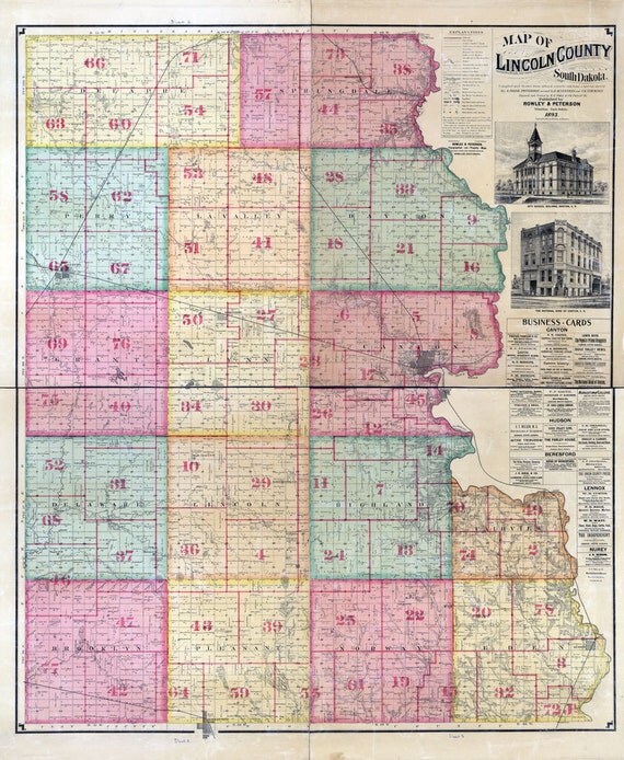 1893 Map of Lincoln County South Dakota Canton