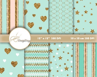 Gold Digital Paper Pack, Background Valentine Digital Prints, Scrapbooking paper, Blog invitations cards, Valentine Papers # 250