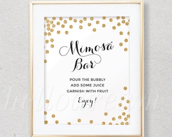 Gold Mimosa Bar Sign, Bubbly Bar Sign,White and Gold Confetti, Wedding Sign- SKUHDG14