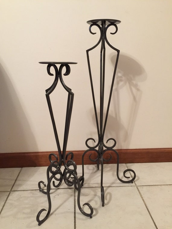 Items similar to Wrought Iron Candle Holders Floor Stands 2PC Set Black