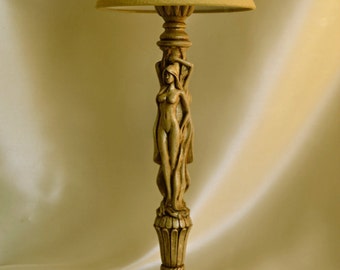 Table lamp made of natural wood