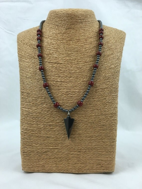 Native American Beaded Arrowhead Hematite Necklace 21