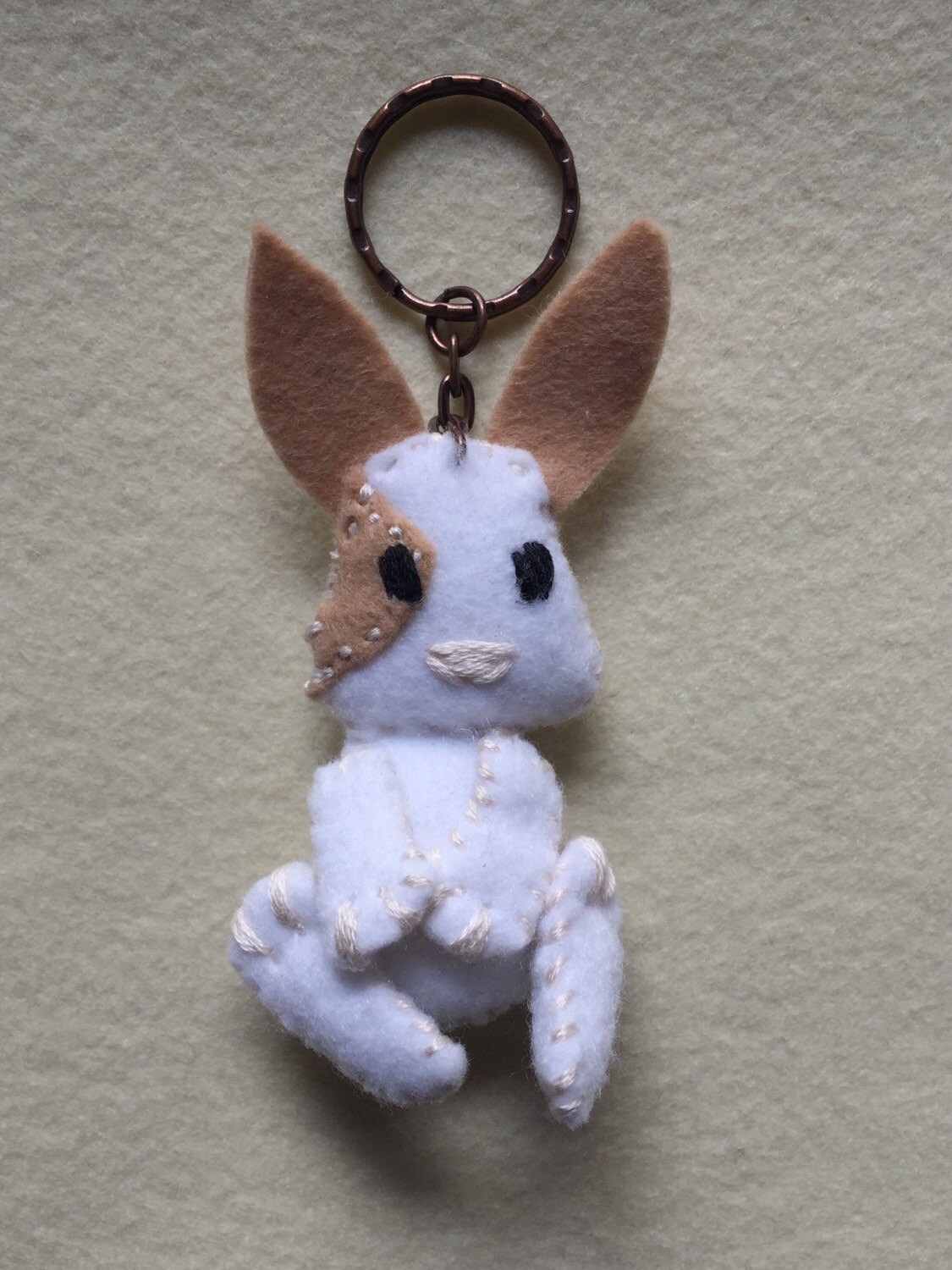 Handmade Rabbit Felt Keychain White and Caramel Rabbit