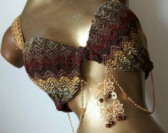 Tribal fusion belly dance costume bra: The Arcadia from the Secret Sanctuary Collection 2016, D-cup, ready for stage