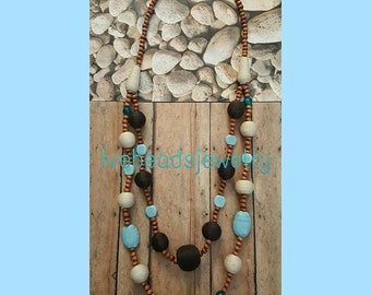 Rustic Necklace brown, blue, white