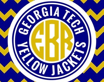 Georgia Tech Yellow Jackets Monogram Frame Cutting Files in Svg, Eps, Dxf, Png for Cricut & Silhouette | Georgia Tech Vector