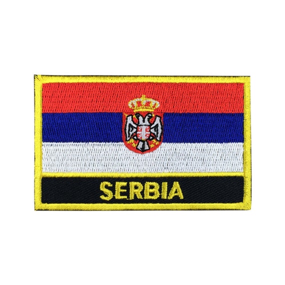 Serbia Flag Patch Embroidered Patch Gold Border Iron On patch