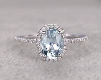 3pcs Aquamarine Ring Bridal SetEngagement ring White