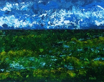 Acrylic Painting, Original Landscape, Impressionist Art, Acrylic Landscape Art, Acrylic Wall Art, Green Landscape, Textured Art, Horizon Painting
