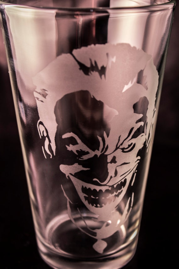 Batman Glass The Joker Etched Drinking Glass by AcidInkDesigns