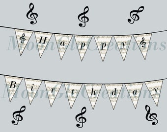 Sheet music, musical note, 'Happy Birthday' Banner, Printable download