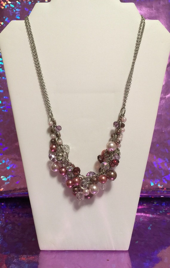 Necklace Mix Stones and Lavender Color Tone Pearls