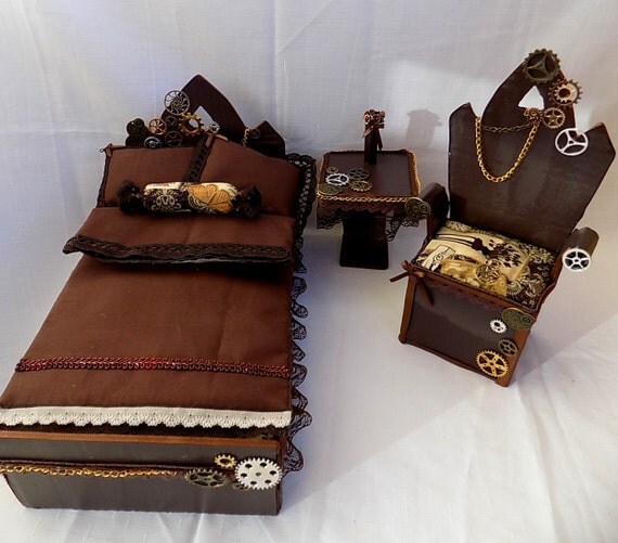 Steampunk vintage bedroom - Doll furniture pro MH,EAH,Barbie and other dolls by DollsThell steampunk buy now online