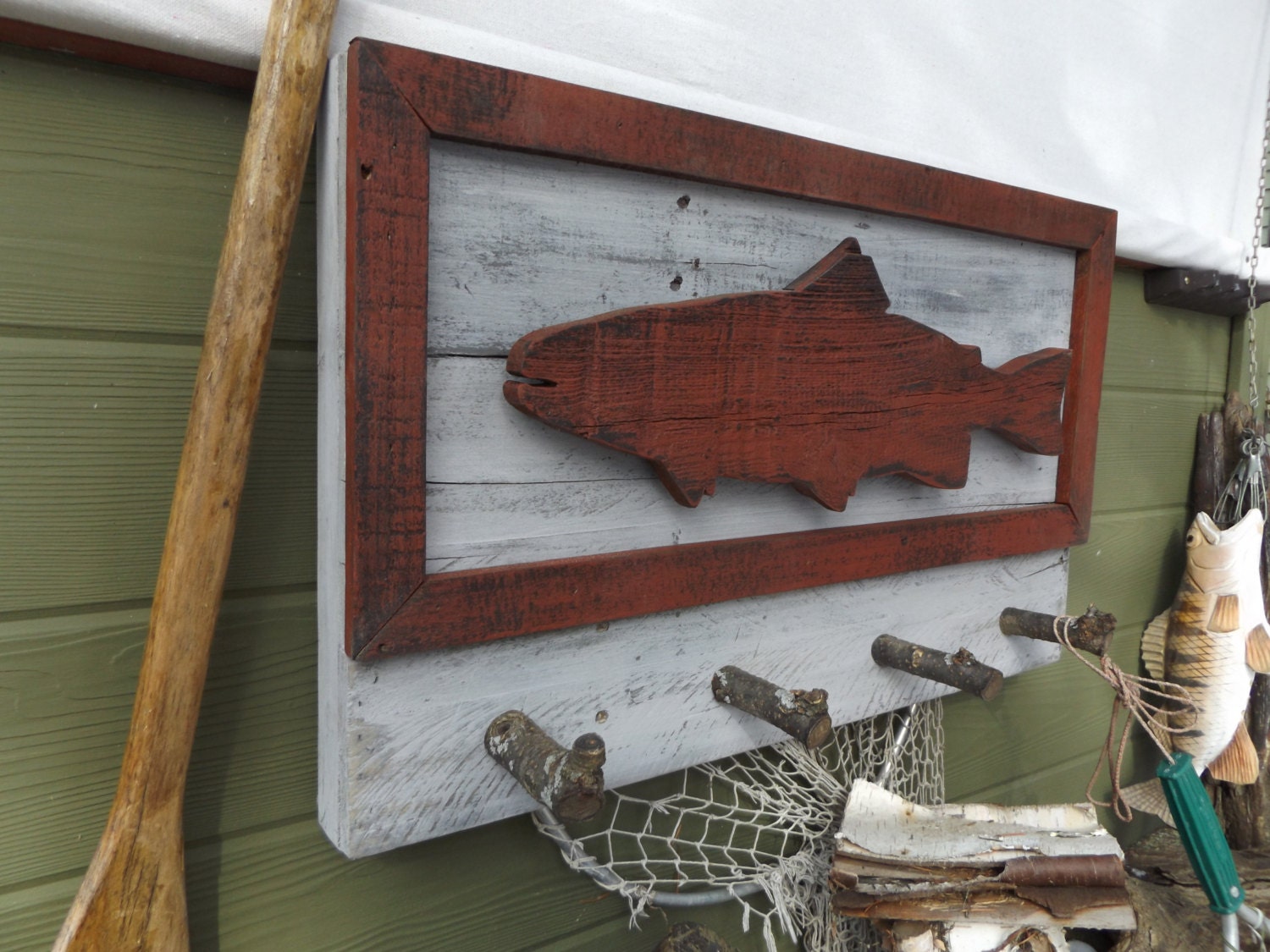 4 Hook Coat Rack. Fish Wall Coat Rack. Wood Fish Coat Rack.