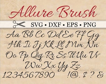 ALLURE BRUSH SCRIPT, Cursive Font Svg, Dxf, Eps, Png; Digital Cut Files, Monogram Svg, Fancy Script, Wedding Font Svg,Silhouette & Cricut