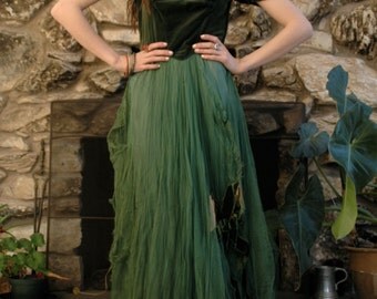 Emerald green tattered fairy dress with bow