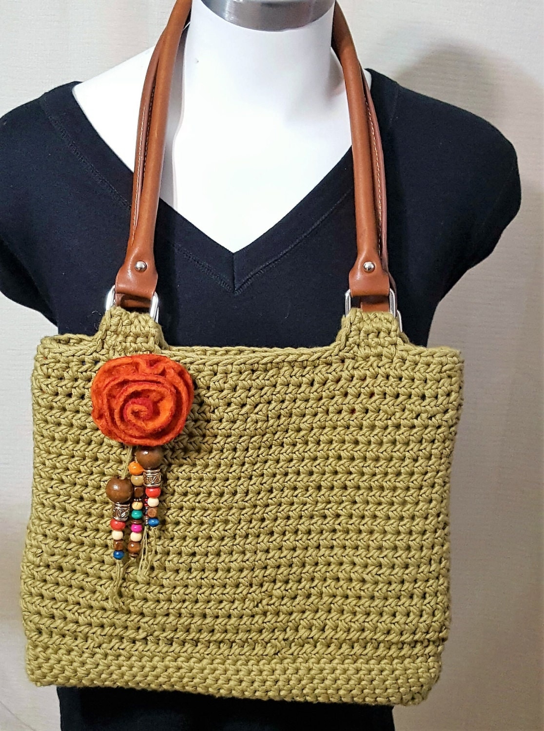 Crochet handmade cotton shoulder bag with by MezzoPuntoCrochet