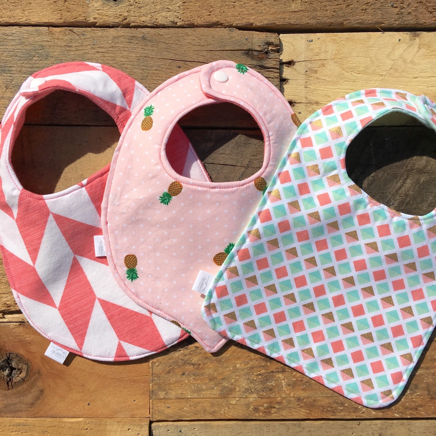 Pineapple and Coral Bib Set by swoonbabyhandmade on Etsy