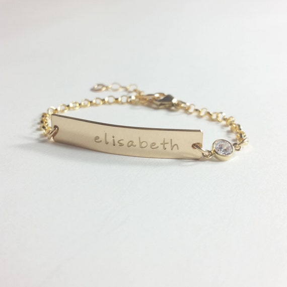 Children's Bracelet. Child name bracelet gold. Child bar