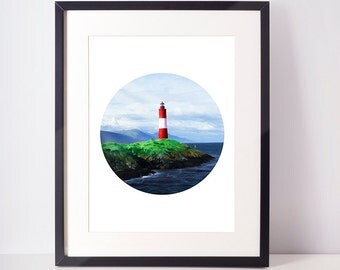 Lighthouse print, lighthouse decor, lighthouse poster coastal print lighthouse printable beach photo print printable lighthouse circle print