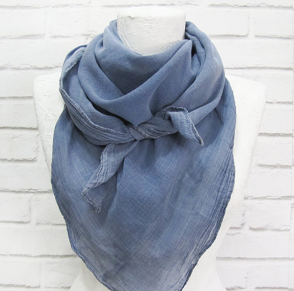 Blue Denim Modern Casual Square Scarf/Cotton Soft Draping