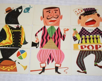 Vintage Cute Mixies People Cards - Preschool Play Matching - Set of 9 cards - Ephemera Pack