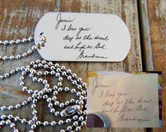 Dog Tag - Actual Handwriting - Memorial Gift - Mom or Grandma Gift - Personalized - Sentimental - Military Deployment Gift - Stainless Steel