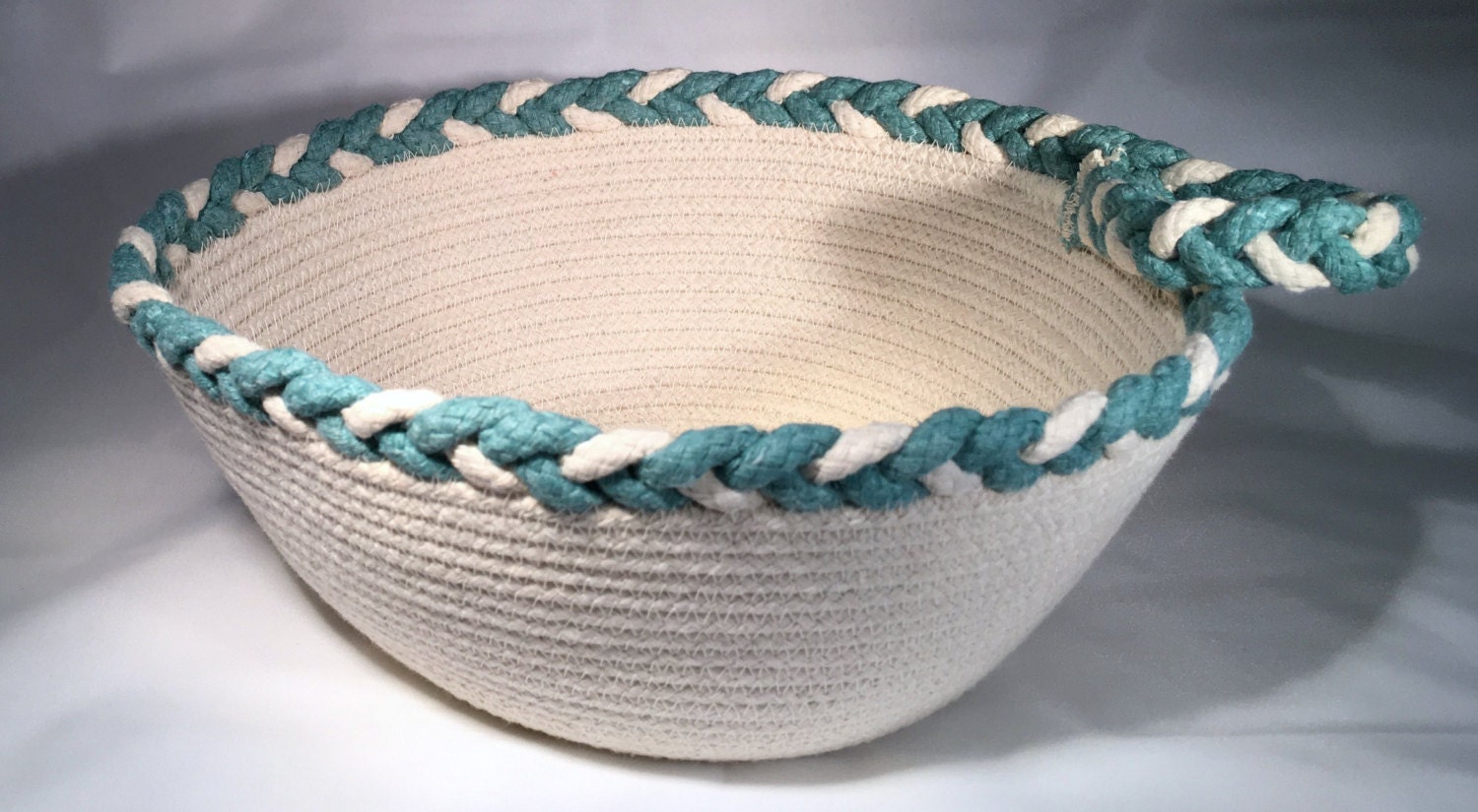 Rope Basket/Bowl with Braid HandDyed by JuJuBugHandmade on Etsy