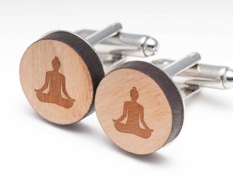 Meditation Wood Cufflinks Gift For Him, Wedding Gifts, Groomsman Gifts, and Personalized
