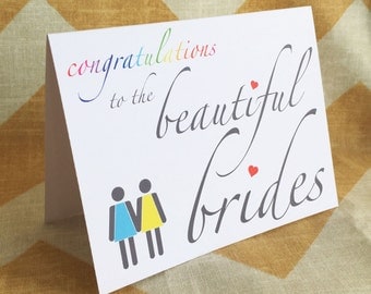 Lesbian Wedding Card - Congratulations to the Beautiful Brides - Gay Commitment Greeting Card