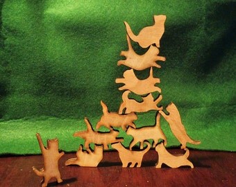 Stack the Cats! Cat lover gift. Box of twelve wooden cats