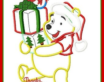 Winnie the Pooh Bear Santa Christmas Digital Embroidery Machine Applique Design File 5x7 6x10