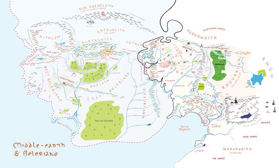 combined map of beleriand and middle earth