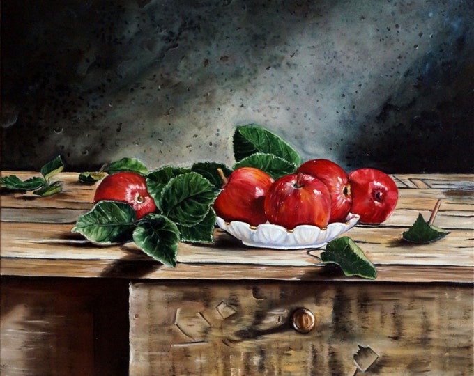 Still Life Apples- oil painting on canvas, by Nikulina Yulia- size 28*20( 70*50 cm)- original