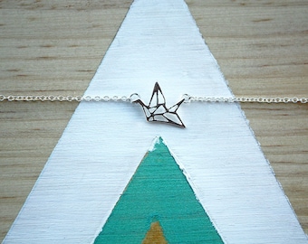 Collier ras du cou Gru Origami | Joli Bijou minimaliste | oiseau japonais | couleur doré | Tendance 2017 | Cadeau mignon pour elle | Amitié