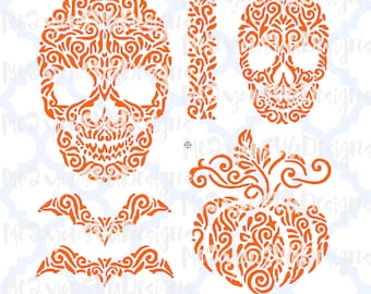 Halloween Sugar Skull and Pumpkin SVG,EPS,PNG,Studio