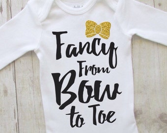 baby girl clothes - baby shirt - cute baby clothes - baby shower ideas - fancy from bow to toe - bringing home baby outfit - black and gold