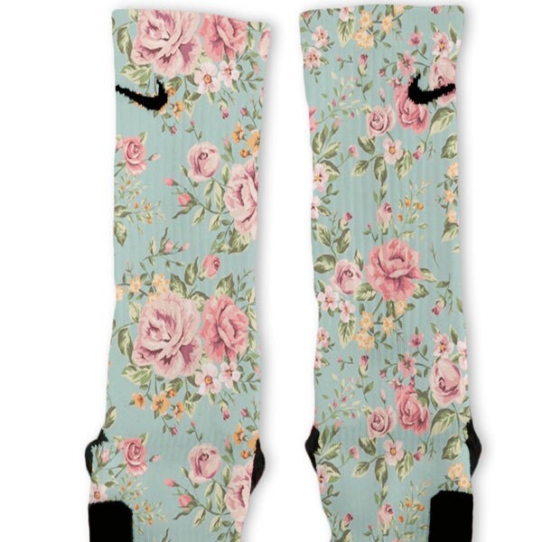 Custom Floral Blue Nike Elites Socks by GalaxyElites on Etsy