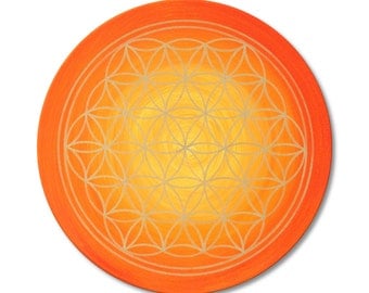 Mural flower of life "Sunrise" hand - painted - size 50 cm round - gold with acrylics - canvas | MADE in GERMANY