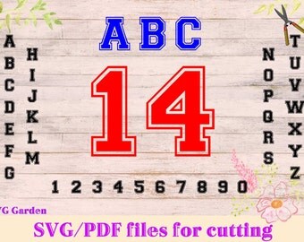Varsity Monogram SVG font files for Cricut, Silhouette, Monogram SVG letters, vector numbers, sports font svg files, pdf, varsity font svg