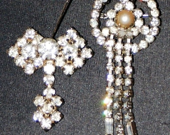 Vintage brooch, Vintage Pearl brooch, Vintage Brooch Set, Strass Brooch Set, White Pearl Brooch, Spille Vintage, Spilla Strass Vintage,