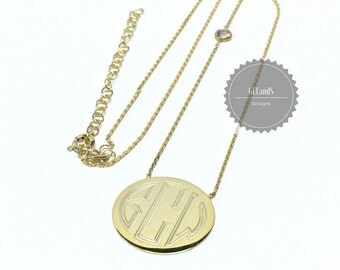 Monogrammed Gold plate Engraved Necklace-Bridal, sorority, graduation, birthday gift