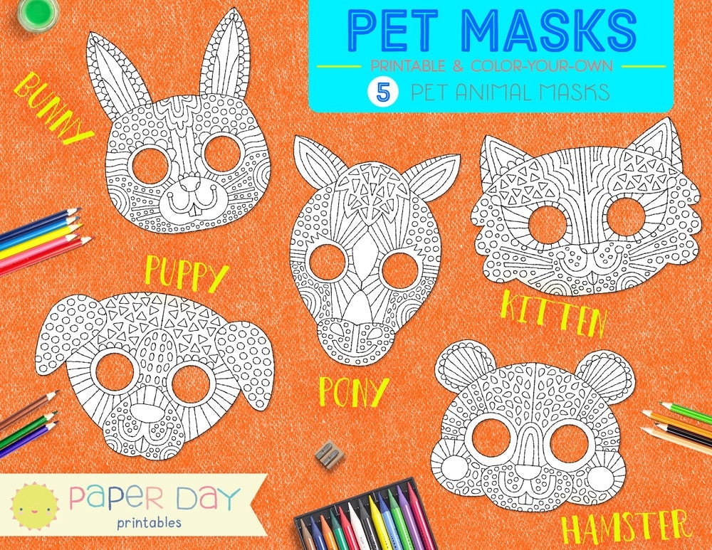 Printable Pet Animal Masks puppy dog kitten cat bunny