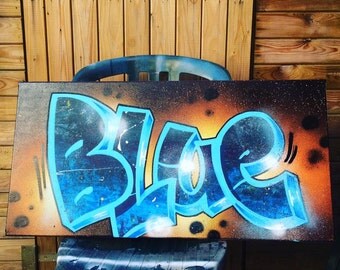 icy blue space graffiti canvas