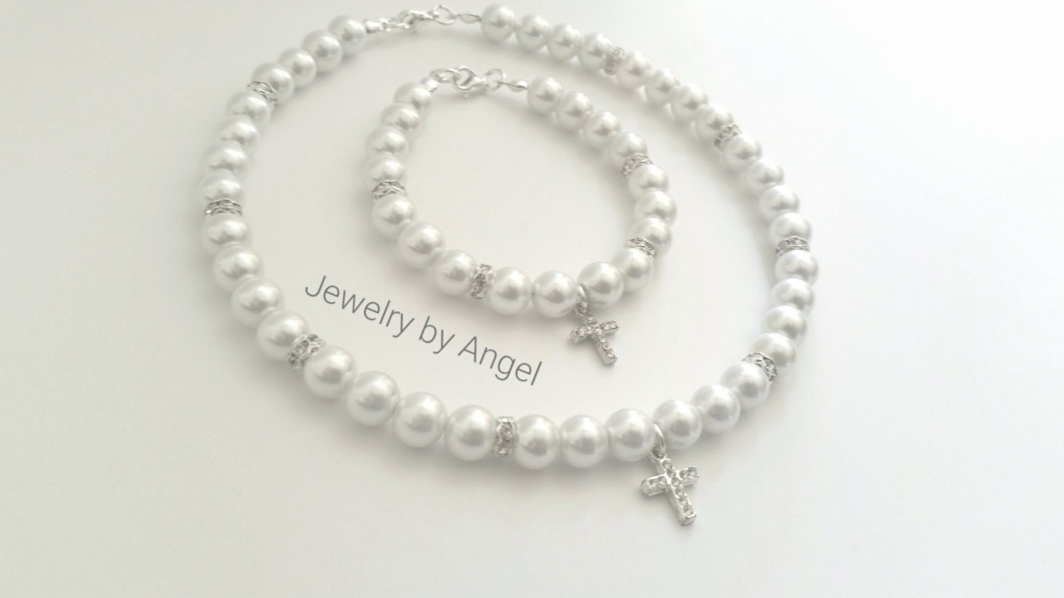 Baby Cross Necklace Bracelet Baptism Jewelry Girls Christening