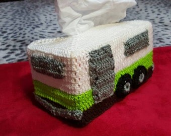 Caravan Crochet Tissue Box Cover. Looks great in your Van Caravan Motorhome